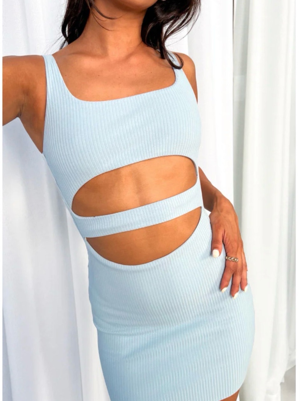 Beginning Boutique Light Blue Ribbed Cutout Tank Dress size 6Aus /Us2